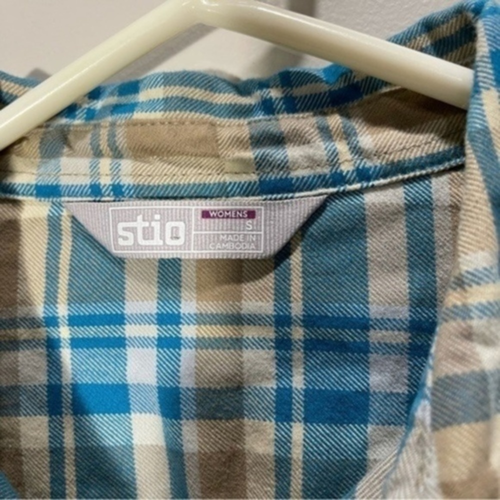 Stio Women’s Willow Midweight Fannel Shirt Size S Color Tan/Blue - Picture 7 of 12